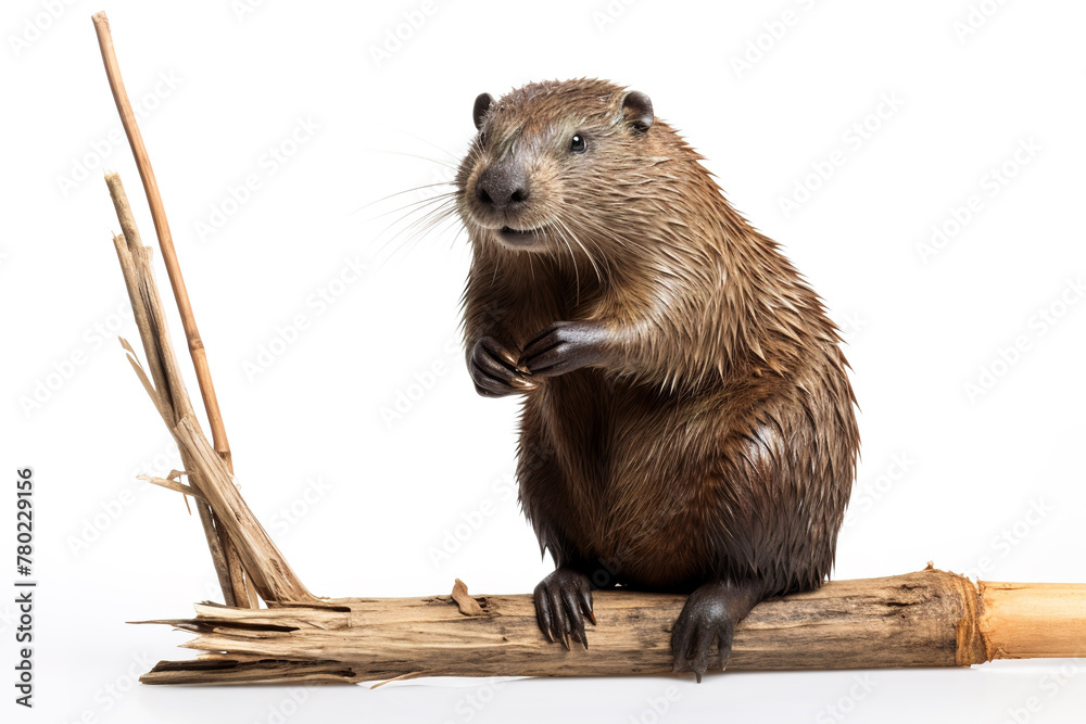 Image of beaver on white background, Mammals, Wildlife Animals. Illustration, Generative AI. Image of beaver on white background, Mammals, Wildlife Animals. Illustration, Generative AI.