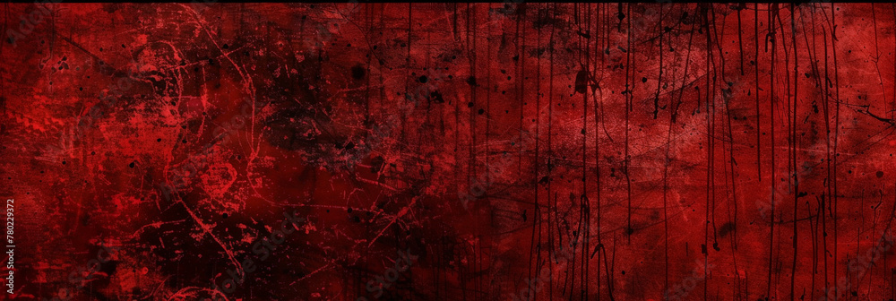 Obraz premium Red splatter background, dark red and black grunge, dark texture, dark grungy background, red background, red texture wall vintage, horror, halloween background,blood banner