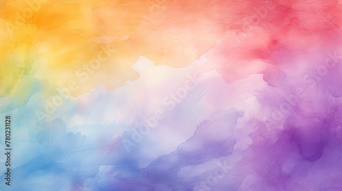 watercolor rainbow background with vibrant, blended hues seamlessly transitioning from red to violet, creating a harmonious and uplifting atmosphere, Watercolor painting background