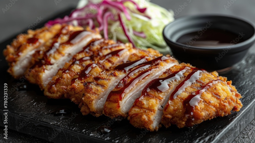 Tonkatsu: Breaded and deep-fried pork cutlet, usually served with shredded cabbage and tonkatsu sauce