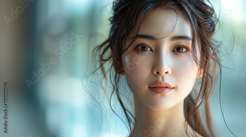 Asian woman's face look so fresh and glass glowing without makeup