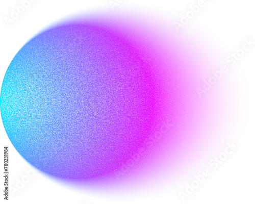 Blur gradient circle with grain noise texture, neon hologram iridescent color blurry shape isolated on transparent background.