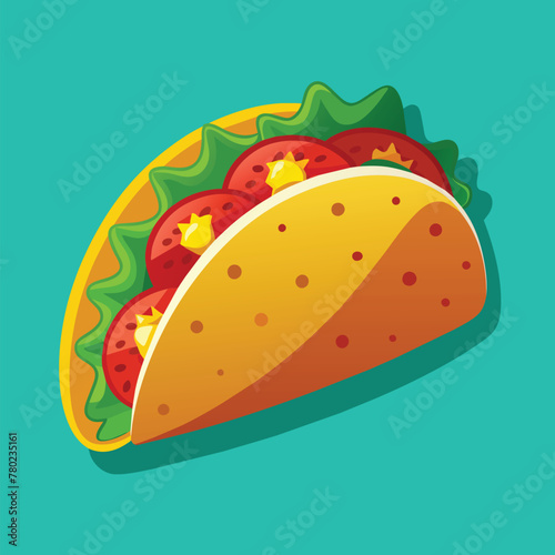 Tacos with meat and vegetable. Traditional Mexican fast-food. Taco Mexico food with tortilla, leaves lettuce, cheese, tomato, forcemeat, sauce. photo