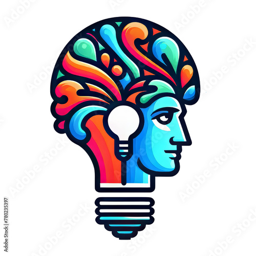 Creative and innovative idea logo icon with a human face and mind. Brainstorm creativity intelligence with a lightbulb logo. Genius ideas

