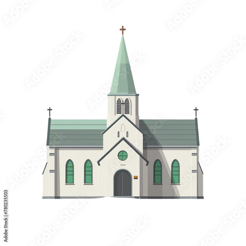Low poly flat vector illustration of church isolated on black background