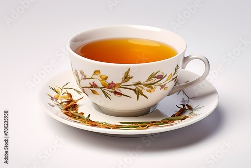 A cup of aromatic herbal tea isolated on a white solid background