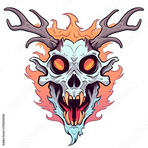 A logo of a Wendigo head with orange eyes photo