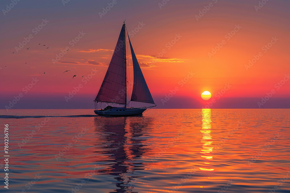 A peaceful sunset over the ocean, with warm colors and a calm reflection
