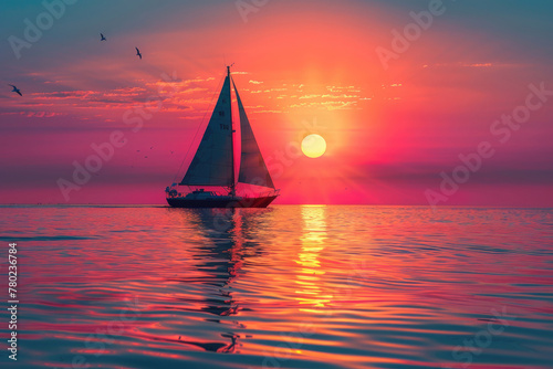 A peaceful sunset over the ocean, with warm colors and a calm reflection