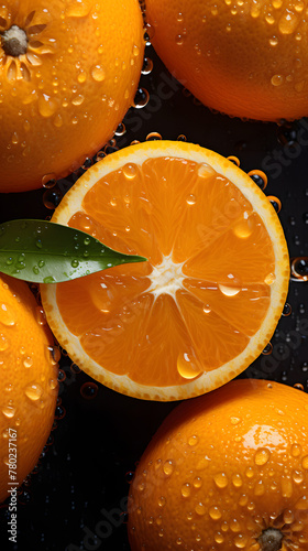 fresh orange adorned with glistening raindrops of water background poster 