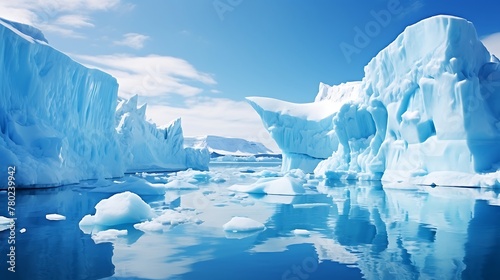 Icebergs in the ocean at sunset