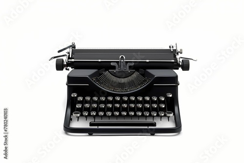 A classic black typewriter isolated on a white solid background