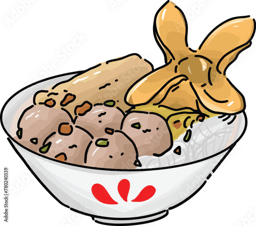 Bakso Indonesian food. Meatball soup vector. indonesian delicious food illustration. food vector. food illustration. 