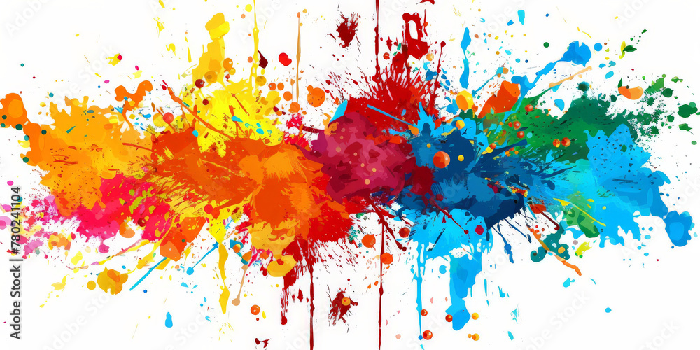 Fototapeta premium Colorful splash paint on a white background, colorful splashes ink on white, banner, abstract splashes watercolor background