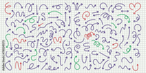 Set hand drawn, doodle spiral arrows.