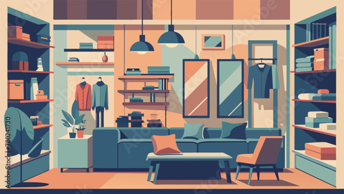 A detailed pencil drawing of a thrift store interior highlighting intricate details like the overflowing shelves knickknacks on display and a