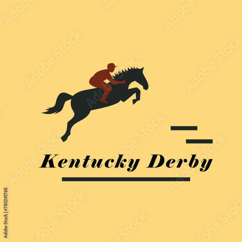 Kentucky Derby. Horse racing sports illustration on yellow background