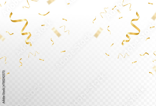 An explosion of confetti on a transparent background. Shiny glossy gold paper. transparent, opacity, abstract 