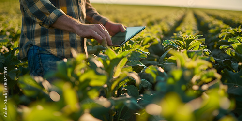 farmer working in the field on a tablet, generative ai