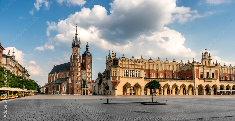 eastern european cobbled square in Krakow, Poland