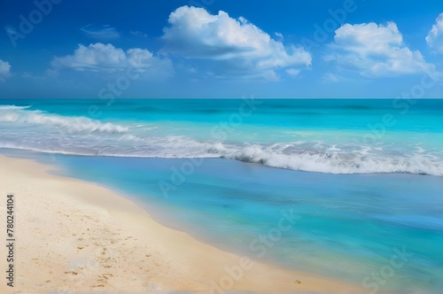 Beautiful beach view in sunny day. Blue sky and relaxing blue sea beach