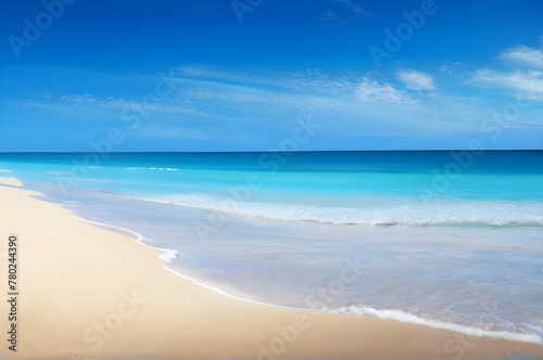 Beautiful beach view in sunny day. Blue sky and relaxing blue sea beach