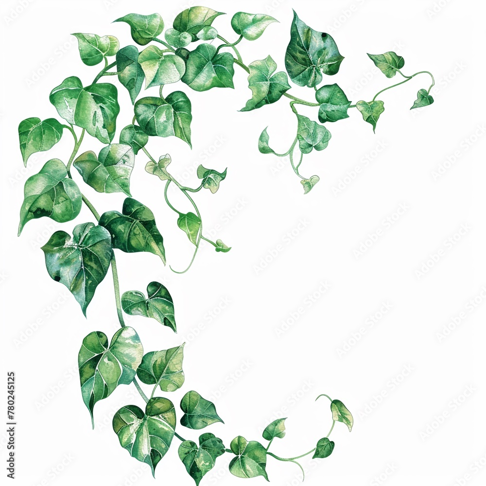 Craft with Tropical Vine watercolor, isolate, white backdrop