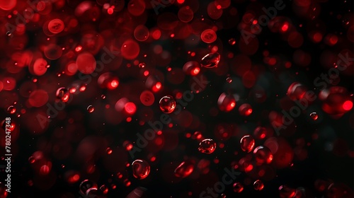 close-up shot of red drops glistening isolated on black backdrop, minimalist aesthetic