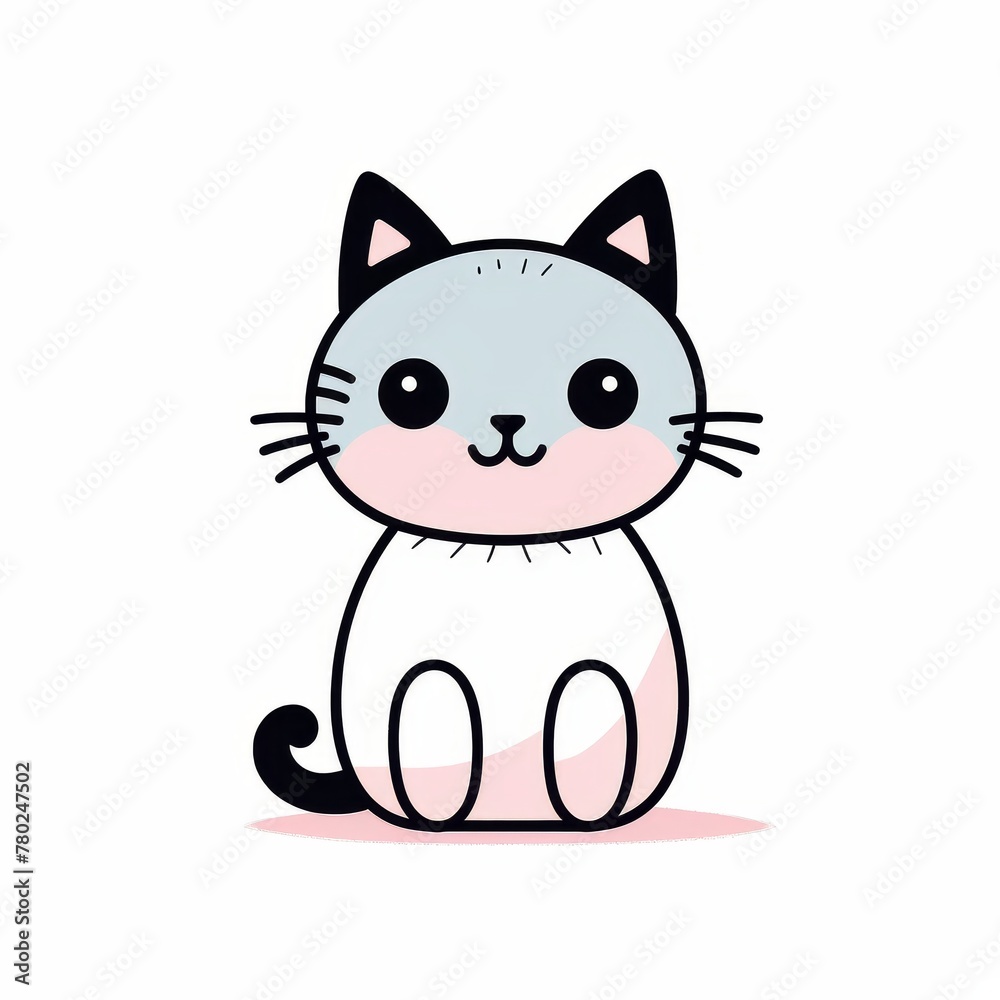 Fototapeta premium Cute Cat Smiling Watercolor Clipart Illustration