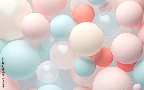Abstract 3d rendering of multicolored balls on a pink background