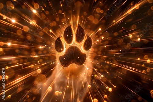 Glowing Paw Print at the Center of Radiant Beams