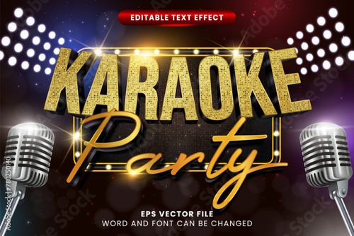 Karaoke party luxury golden retro vintage 3d editable vector text effect