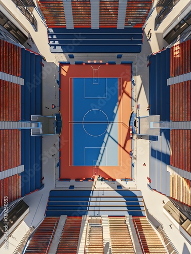 Aerial View of a D Volleyball Stadium Showcasing the Court and Spectator Areas