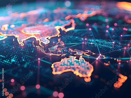 Glowing D Rendered Global Financial Data Streams Connecting World Banks and Financial Systems