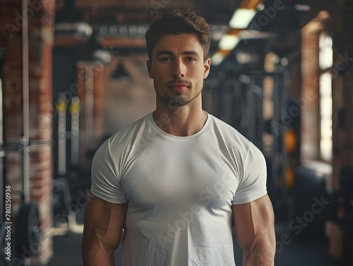 Handsome Sportsman Focuses on Fitness Lifestyle in Stylized Gym Setting