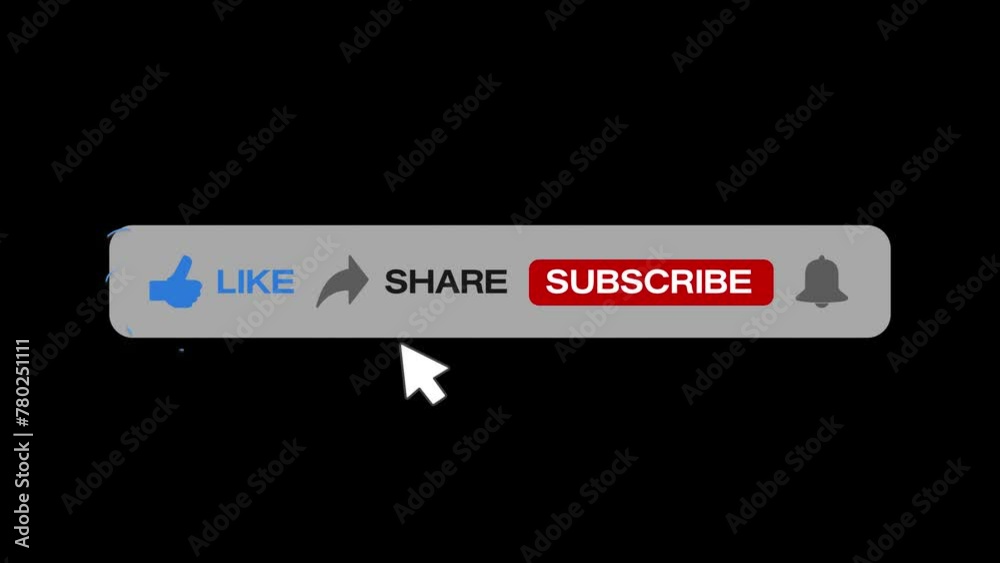 Video animation of an animated, floating subscribe button with a bell button on a black background. - Suitable for video blog. 