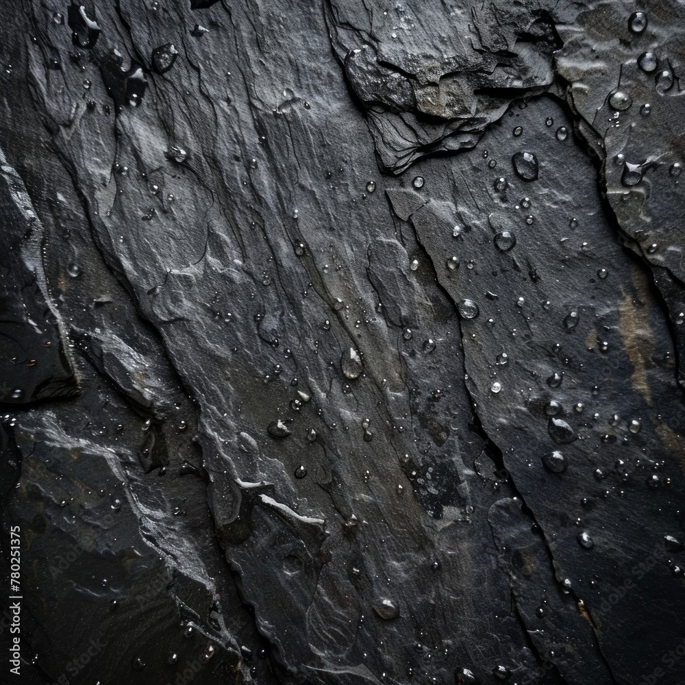 Rough black stone surface, raindrops creating texture contras, AI Generative - obrazy, fototapety, plakaty 