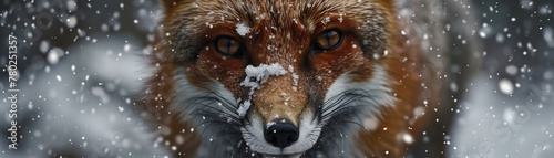 A fox is standing in the snow with its nose in the air photo