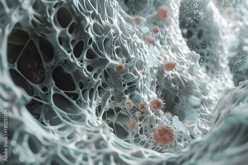 Intricate Cellular Interaction A Captivating D Close Up of White Blood Cell Engaging with Viral Structure