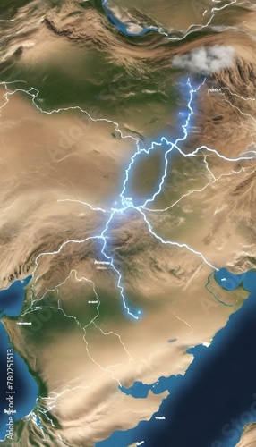 Stormy weather icons near tehran city on the map, weather forecast related 3D rendering