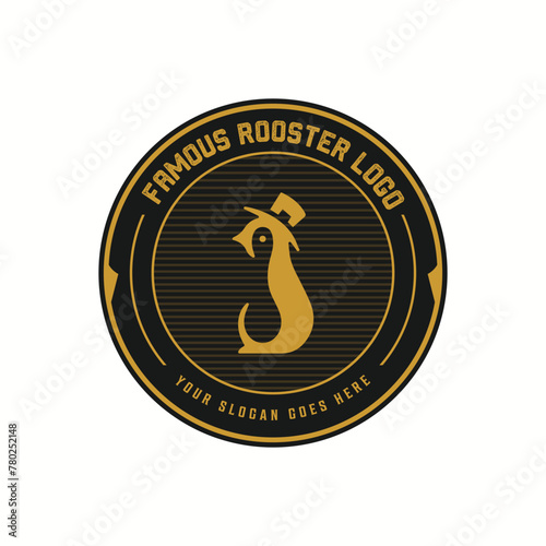 circle vintage rooster logo template illustration with premium vector