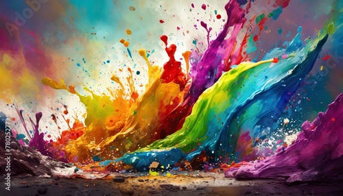 Colorful paint splash in the ground. Rainbow colors element design photo