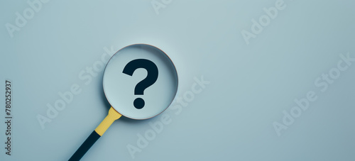 International ask a question day concept, Magnifying glass focused on question mark, Answer, Q&A, Communication and Brainstorming