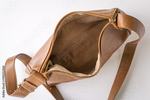Empty woman handbag. No money or bankruptcy concept.
