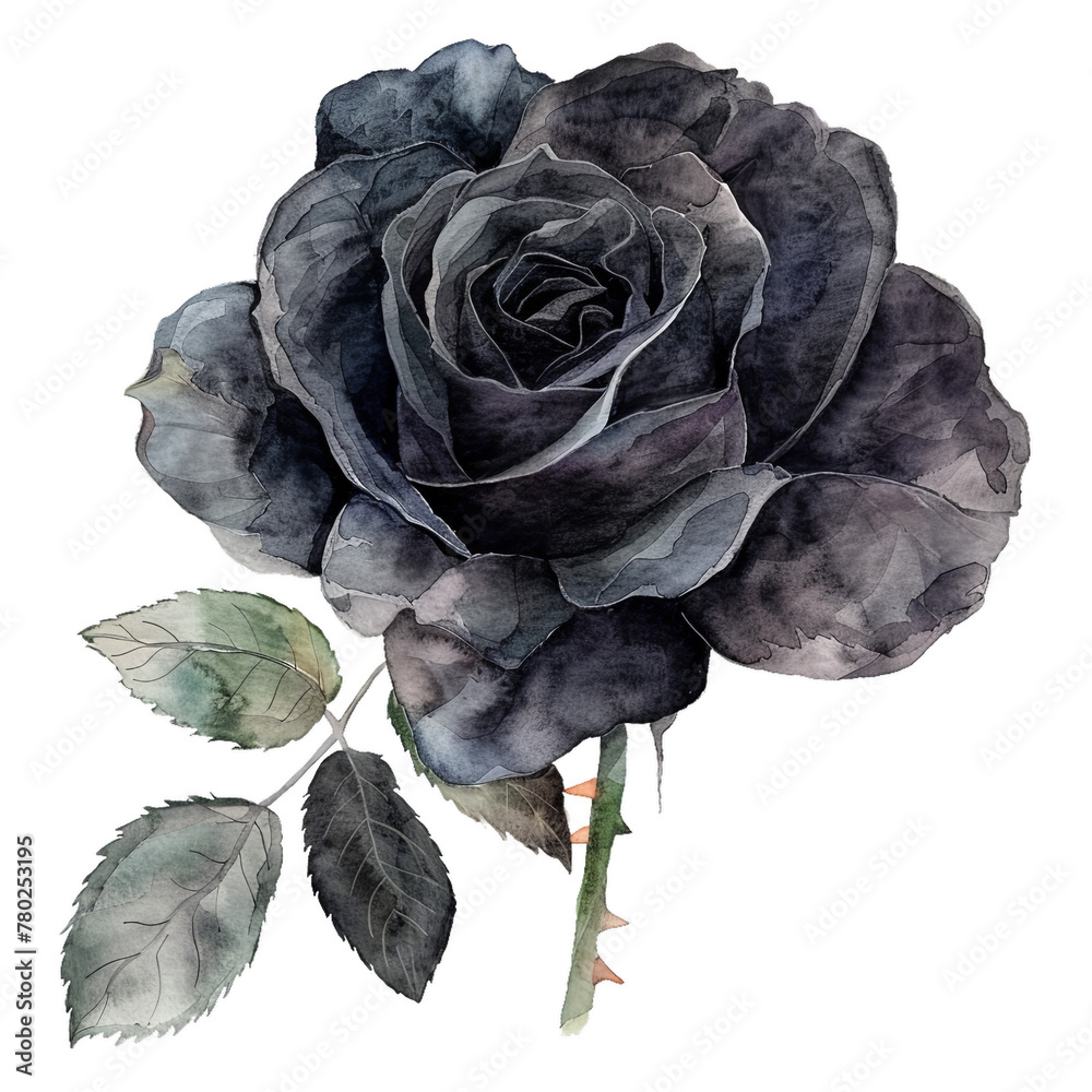 Obraz premium rose on white, Watercolor Wonders: A Medley of Black Rose Bouquets