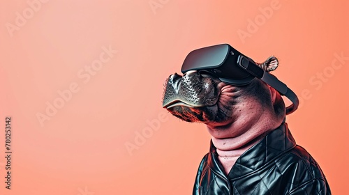 Hipster hippo with vision virtual reality sunglass solid background © Дмитрий Симаков