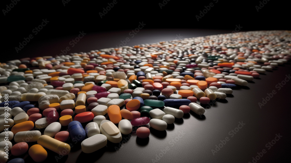 Fototapeta premium Pills medicine pharmaceutical advertisement multi color pills photography