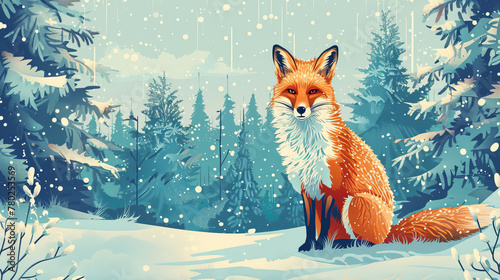A fox is sitting in the snow in a forest