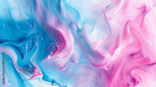 Abstract background with pink and blue swirls of liquid paint. Pastel colored fluid art painting. Modern wallpaper for interior design, decoration, and poster print.
