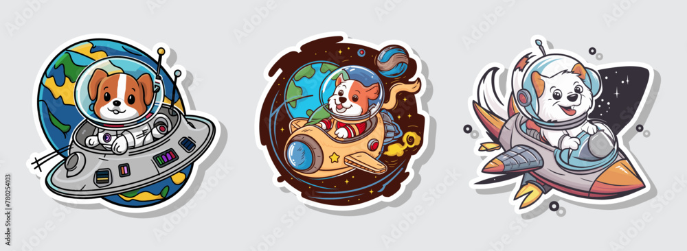 A cute dog astronaut wearing a spacesuit in a vector illustration. Generative AI